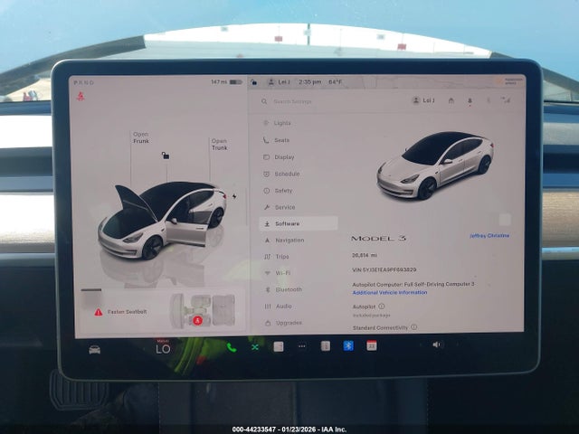 44233547 :رقم المزاد ، 5YJ3E1EA9PF693829 vin ، 2023 Tesla Model 3 Rear-wheel Drive مزاد بيع