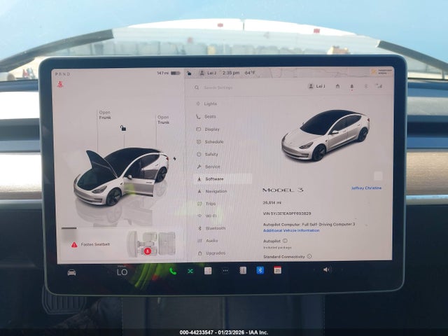 44233547 :رقم المزاد ، 5YJ3E1EA9PF693829 vin ، 2023 Tesla Model 3 Rear-wheel Drive مزاد بيع