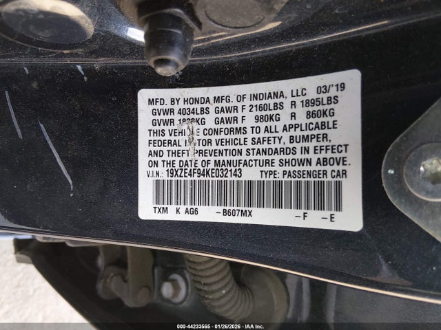 Honda Insight Touring 2019 19XZE4F94KE032143 Image 9