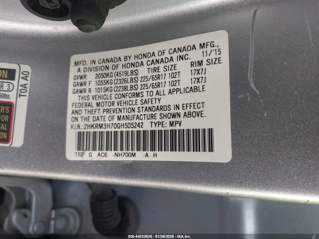 2HKRM3H70GH505242 Honda Cr-v Ex-l