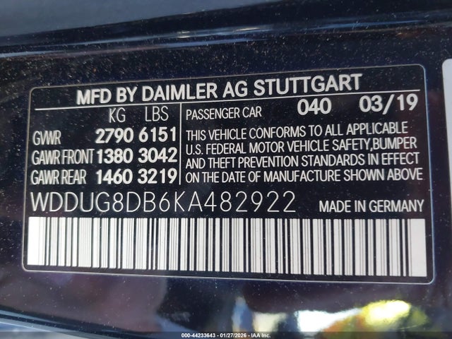 WDDUG8DB6KA482922 Mercedes-Benz S 560