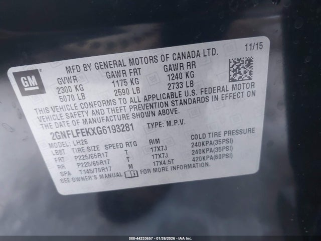 Chevrolet EQUINOX LT 2016 2GNFLFEKXG6193281 Image 9