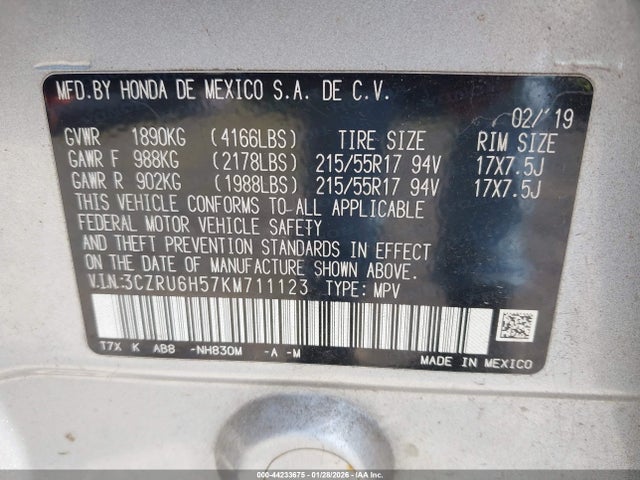 3CZRU6H57KM711123 Honda HR-V EX