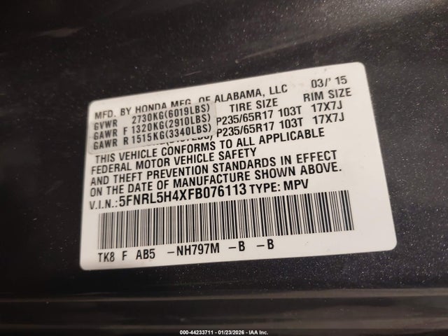 Honda ODYSSEY EX 2015 5FNRL5H4XFB076113 Image 9