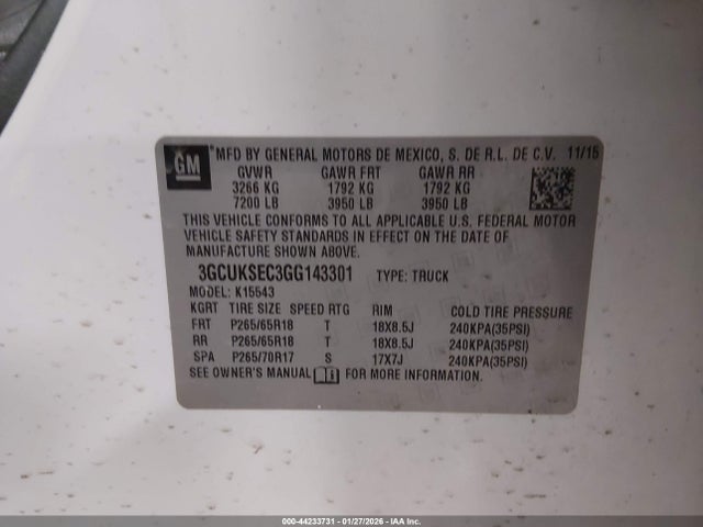 Продажа на аукционе авто 2016 Chevrolet Silverado 1500 1lz, vin: 3GCUKSEC3GG143301, номер лота: 44233731