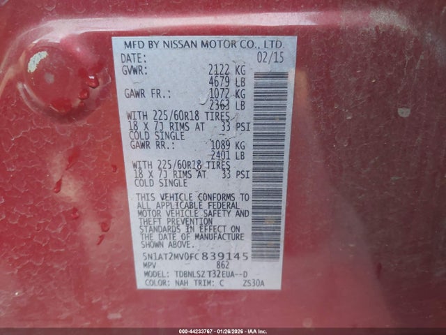 5N1AT2MV0FC839145 Nissan Rogue Sl