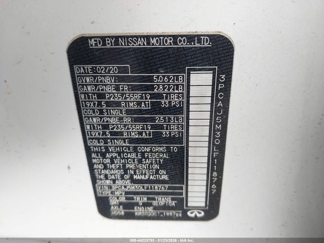 3PCAJ5M30LF118767 Infiniti Qx50 Luxe Awd
