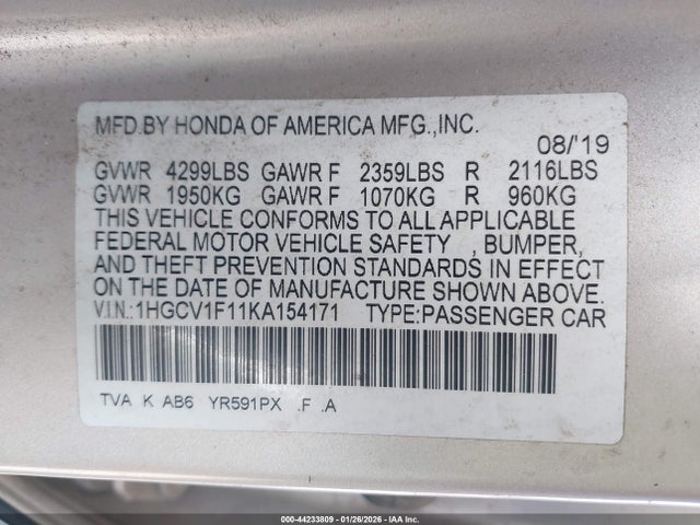 1HGCV1F11KA154171 Honda ACCORD LX