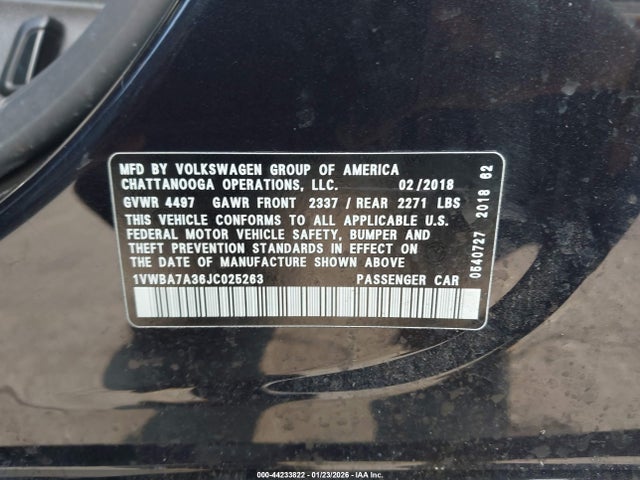 Aukcja sprzedaży 2018 Volkswagen Passat 2.0t Se, vin: 1VWBA7A36JC025263, numer aukcji: 44233822