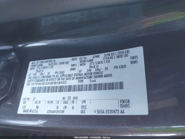 1FTFW1EG1GFB18103 Ford F-150 Platinum