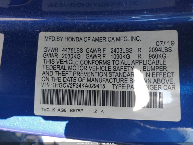 1HGCV2F34KA029415 Honda Accord Sport 2.0t