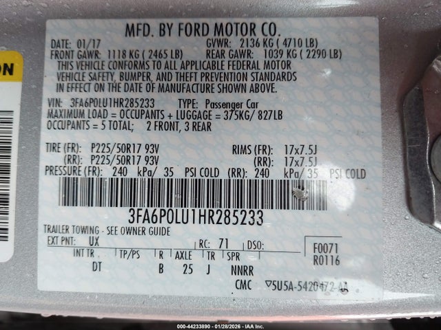 Ford Fusion Hybrid Se 2017 3FA6P0LU1HR285233 Image 9