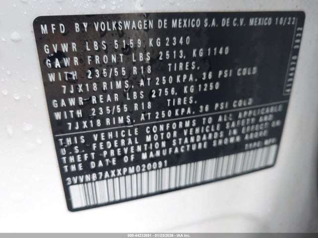 2023 Volkswagen Tiguan 2.0t Se მანქანა იყიდება აუქციონზე, vin: 3VVNB7AXXPM020091, აუქციონის ნომერი: 44233891