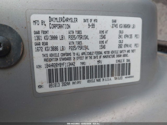 Продажа на аукционе авто 2000 Dodge Durango, vin: 1B4HR28Y8YF113442, номер лота: 44233903