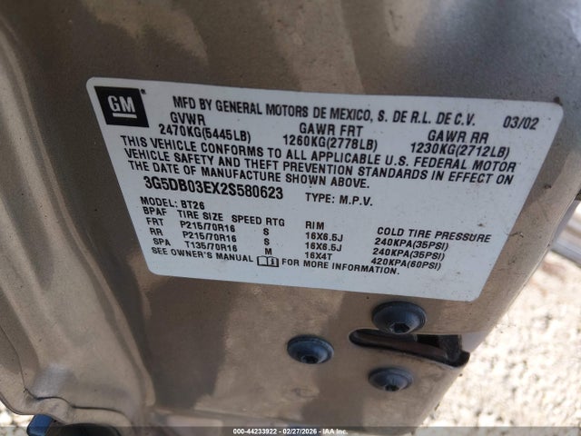 2002 BUICK RENDEZVOUS 3G5DB03EX2S580623 Photo 8