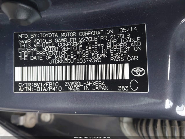 JTDKN3DU1E0379090 Toyota Prius Two