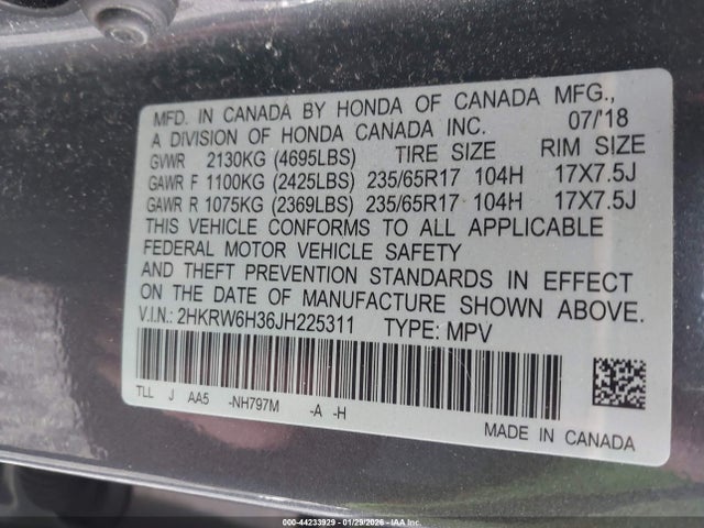 2HKRW6H36JH225311 Honda CR-V LX
