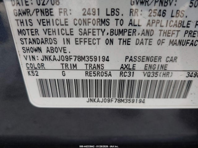 2008 INFINITI EX35 JNKAJ09F78M359194 Photo 8