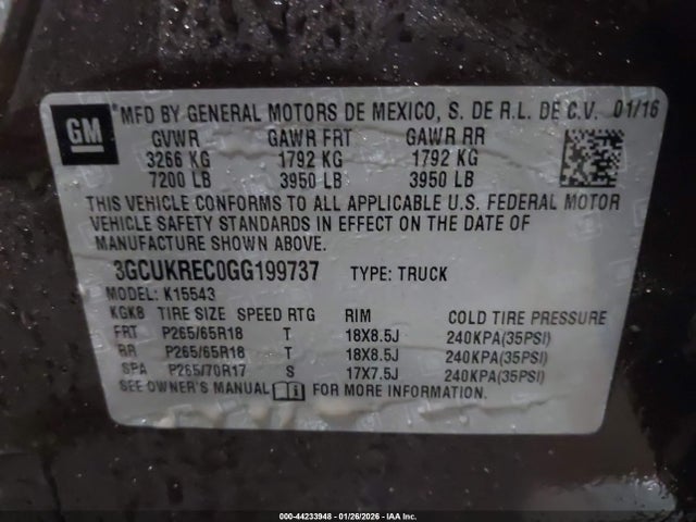 3GCUKREC0GG199737 Chevrolet Silverado 1500 2lt