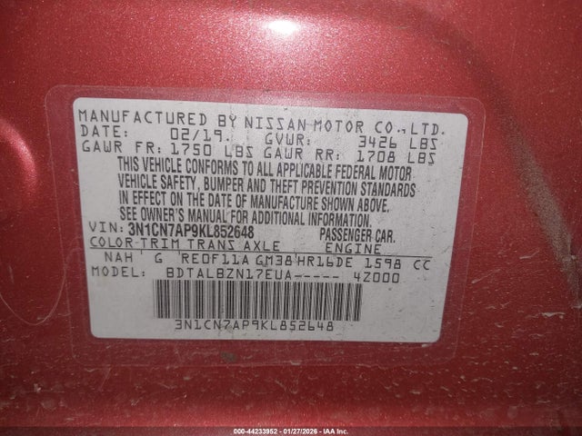 2019 NISSAN VERSA 3N1CN7AP9KL852648 Photo 8