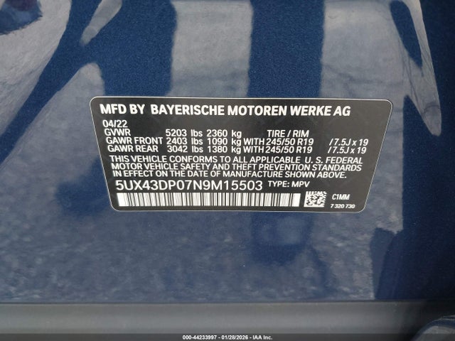 BMW X3 Sdrive30i 2022 5UX43DP07N9M15503 Image 9