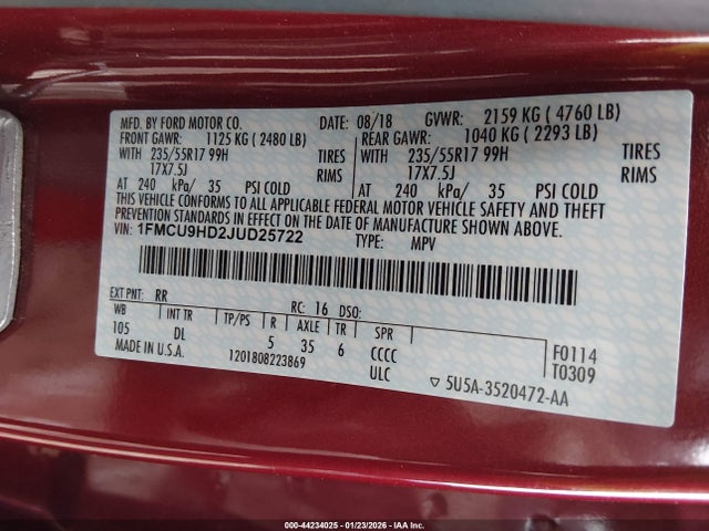 Ford ESCAPE SEL 2018 1FMCU9HD2JUD25722 Image 9