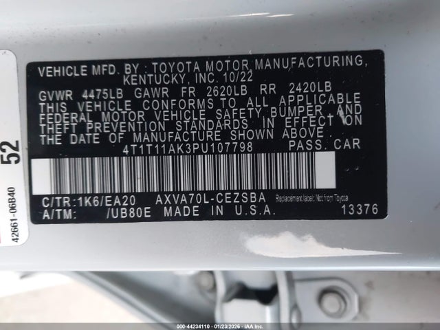 4T1T11AK3PU107798 Toyota CAMRY SE