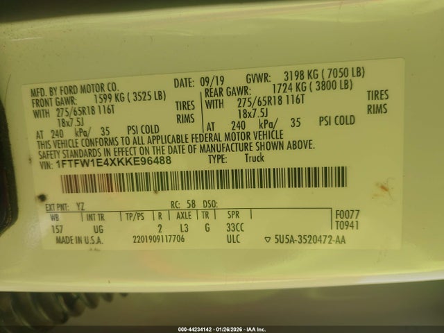 1FTFW1E4XKKE96488 Ford F-150 Xlt