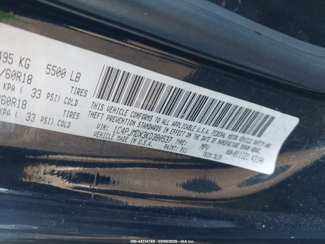 2019 Jeep Cherokee Limited 4x4 მანქანა იყიდება აუქციონზე, vin: 1C4PJMDX3KD380537, აუქციონის ნომერი: 44234169