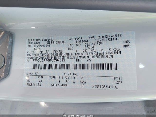 Ford ESCAPE S 2019 1FMCU0F70KUC04892 Image 9
