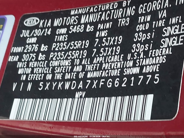 5XYKWDA7XFG621775 KIA Sorento Sx V6