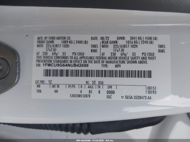 1FMCU9G64NUB42699 Ford ESCAPE SE