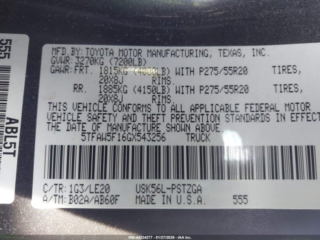 5TFAW5F16GX543256 Toyota Tundra Platinum 5.7l V8