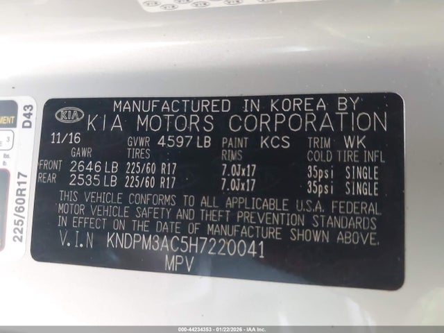 KNDPM3AC5H7220041 KIA Sportage Lx