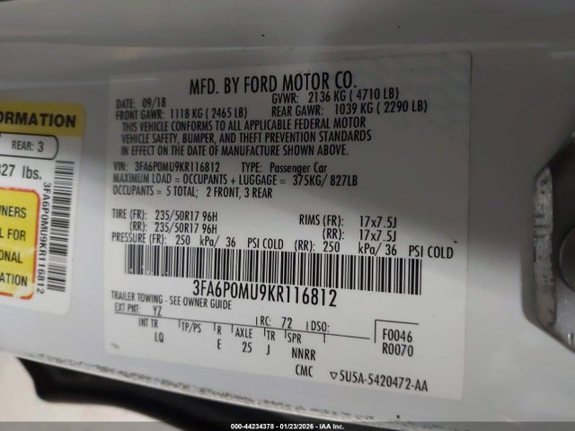 3FA6P0MU9KR116812 Ford Fusion Hybrid Sel