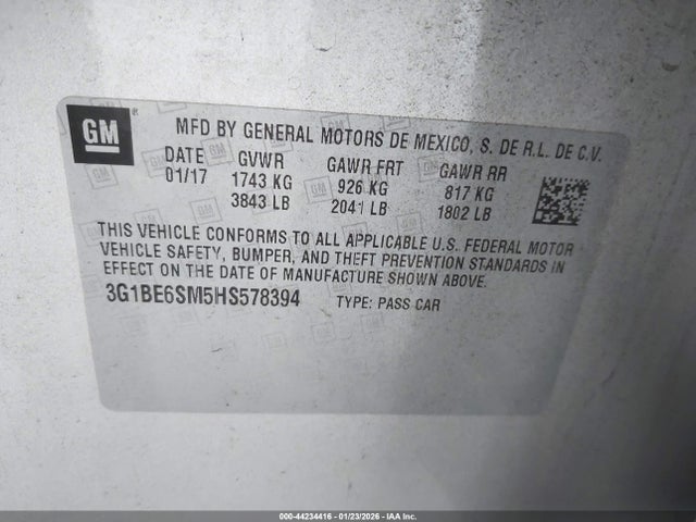 3G1BE6SM5HS578394 Chevrolet Cruze Lt Auto