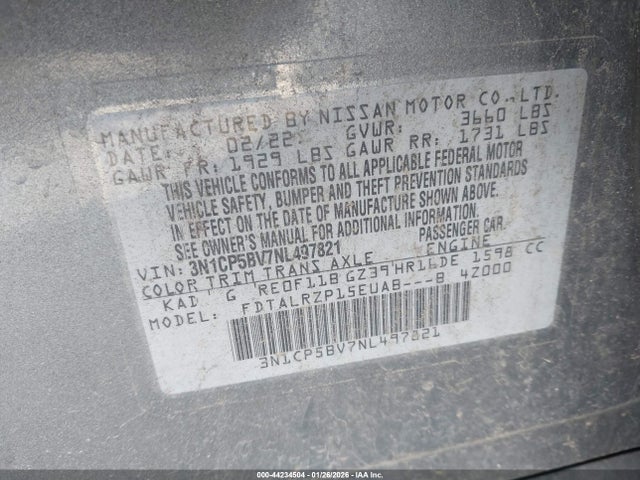 3N1CP5BV7NL497821 Nissan Kicks S Xtronic Cvt