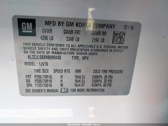 2017 CHEVROLET TRAX KL7CJLSBXHB099448 Photo 8