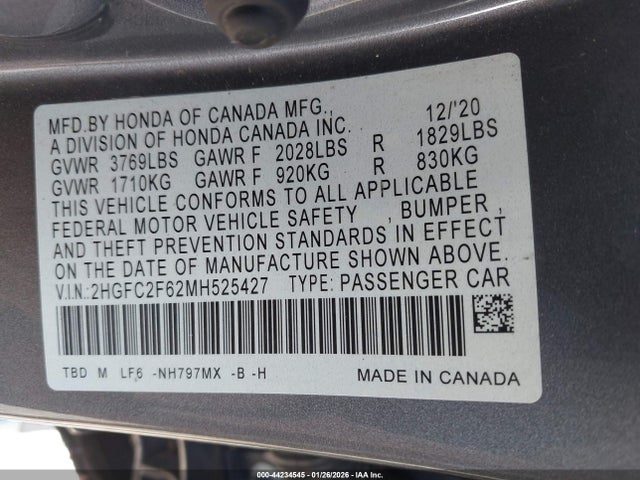 2021 HONDA CIVIC 2HGFC2F62MH525427 Photo 8