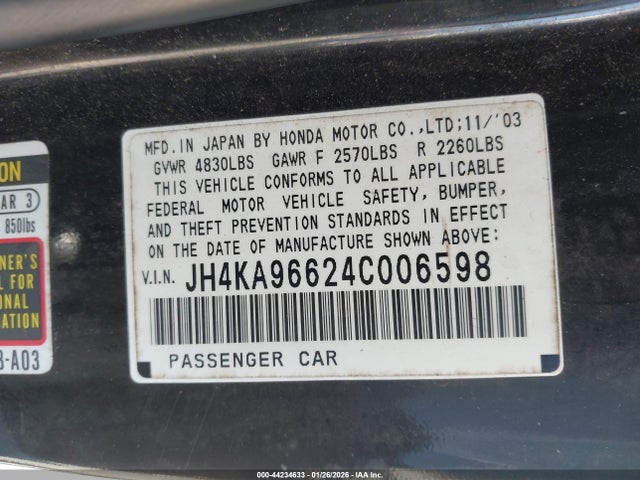 Aukcja sprzedaży 2004 Acura Rl 3.5, vin: JH4KA96624C006598, numer aukcji: 44234633