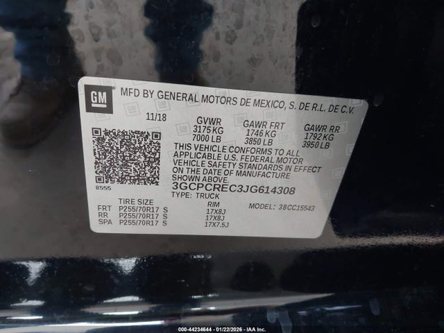 3GCPCREC3JG614308 Chevrolet Silverado 1500 1lt