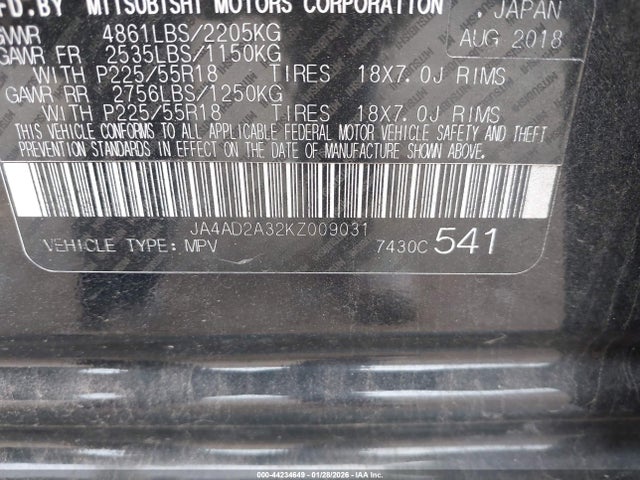 2019 MITSUBISHI OUTLANDER JA4AD2A32KZ009031 Photo 8
