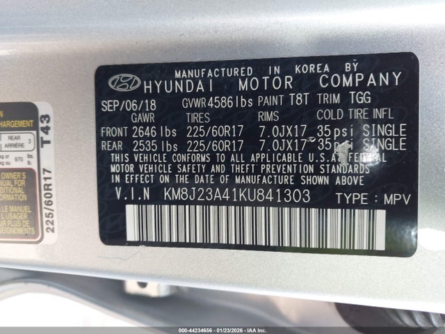 Hyundai TUCSON SE 2019 KM8J23A41KU841303 Image 9