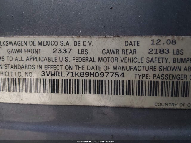2009 VOLKSWAGEN JETTA 3VWRL71K89M097754 Photo 8
