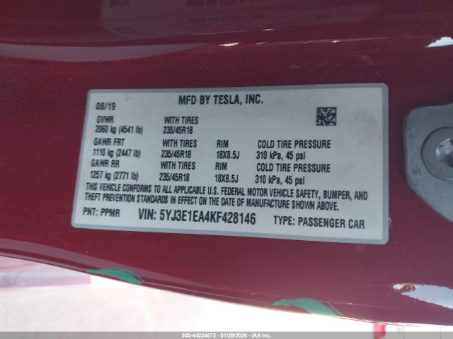 2019 TESLA MODEL 3 5YJ3E1EA4KF428146 Photo 8