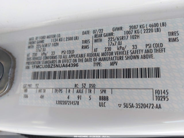 1FMCU0BZ5NUA64396 Ford Escape Se Hybrid