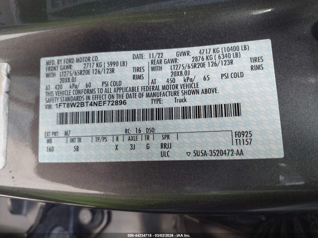 Ford F-250 Lariat 2022 1FT8W2BT4NEF72896 Image 8