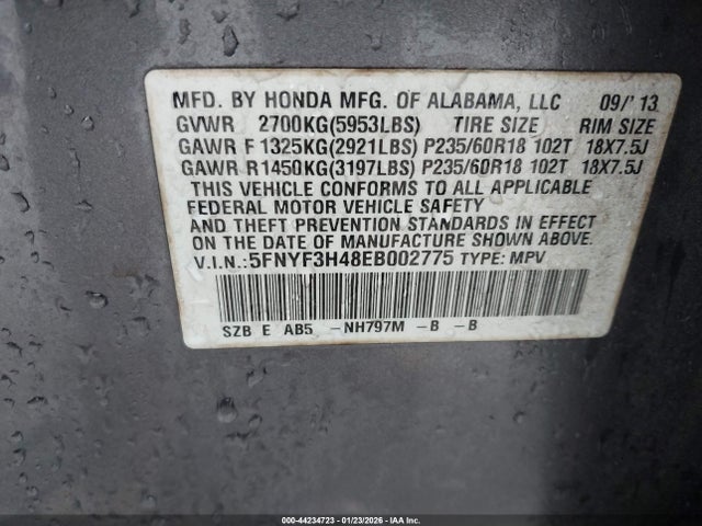Honda Pilot Ex 2014 5FNYF3H48EB002775 Image 9