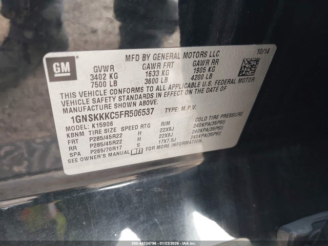 1GNSKKKC5FR506537 Chevrolet Suburban 1500 Ltz