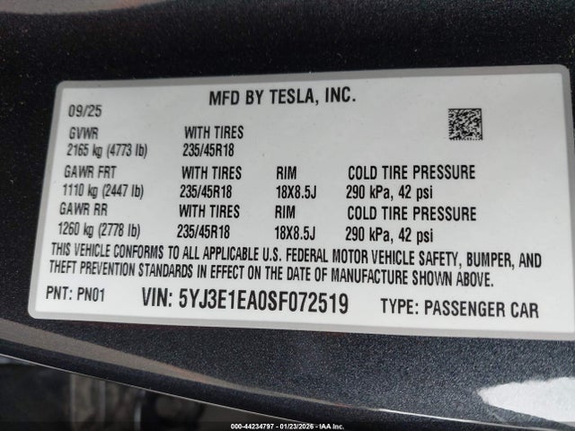 2025 TESLA MODEL 3 5YJ3E1EA0SF072519 Photo 8